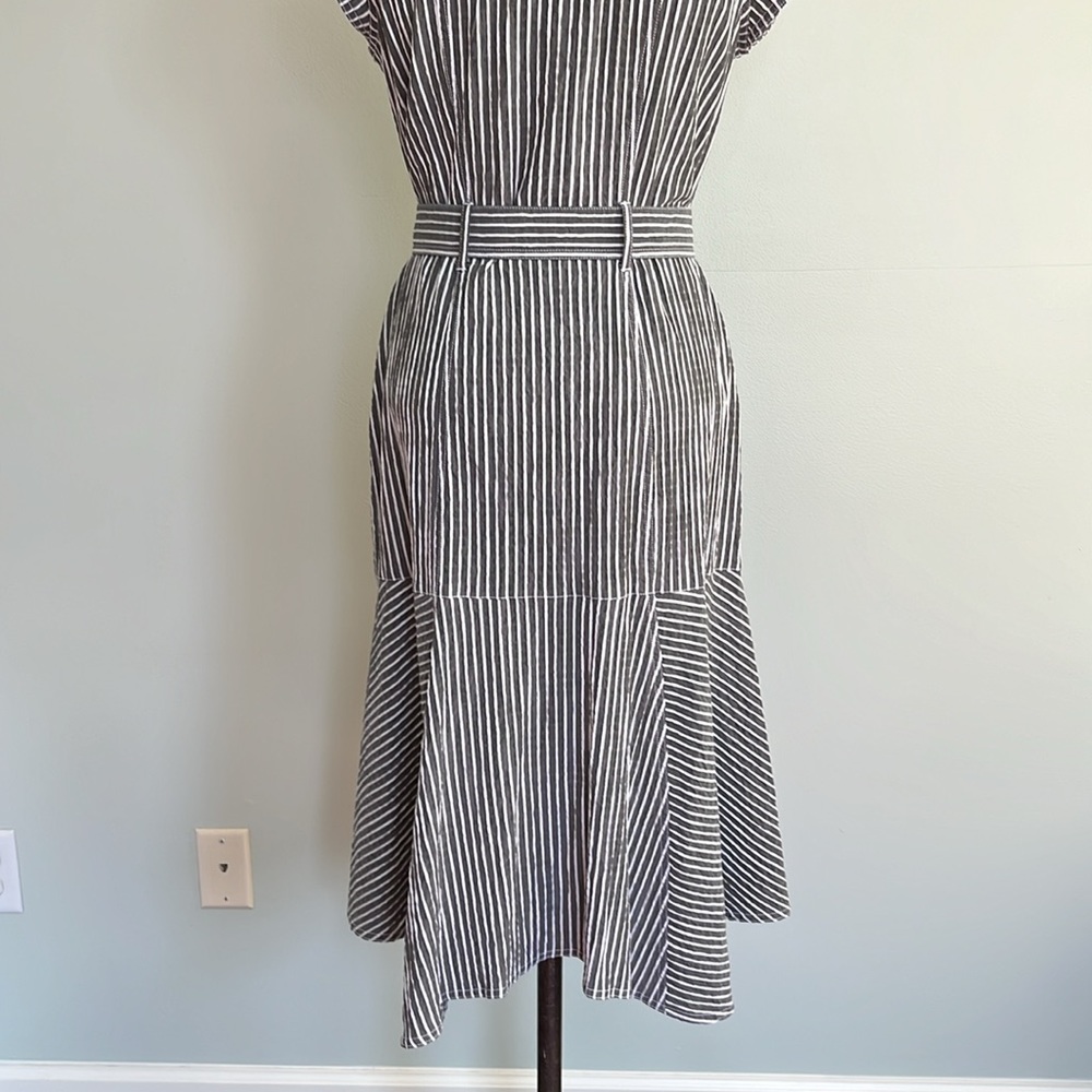 White House Black Market Gray and White Striped Utility Midi Dress - Picture 9 of 16